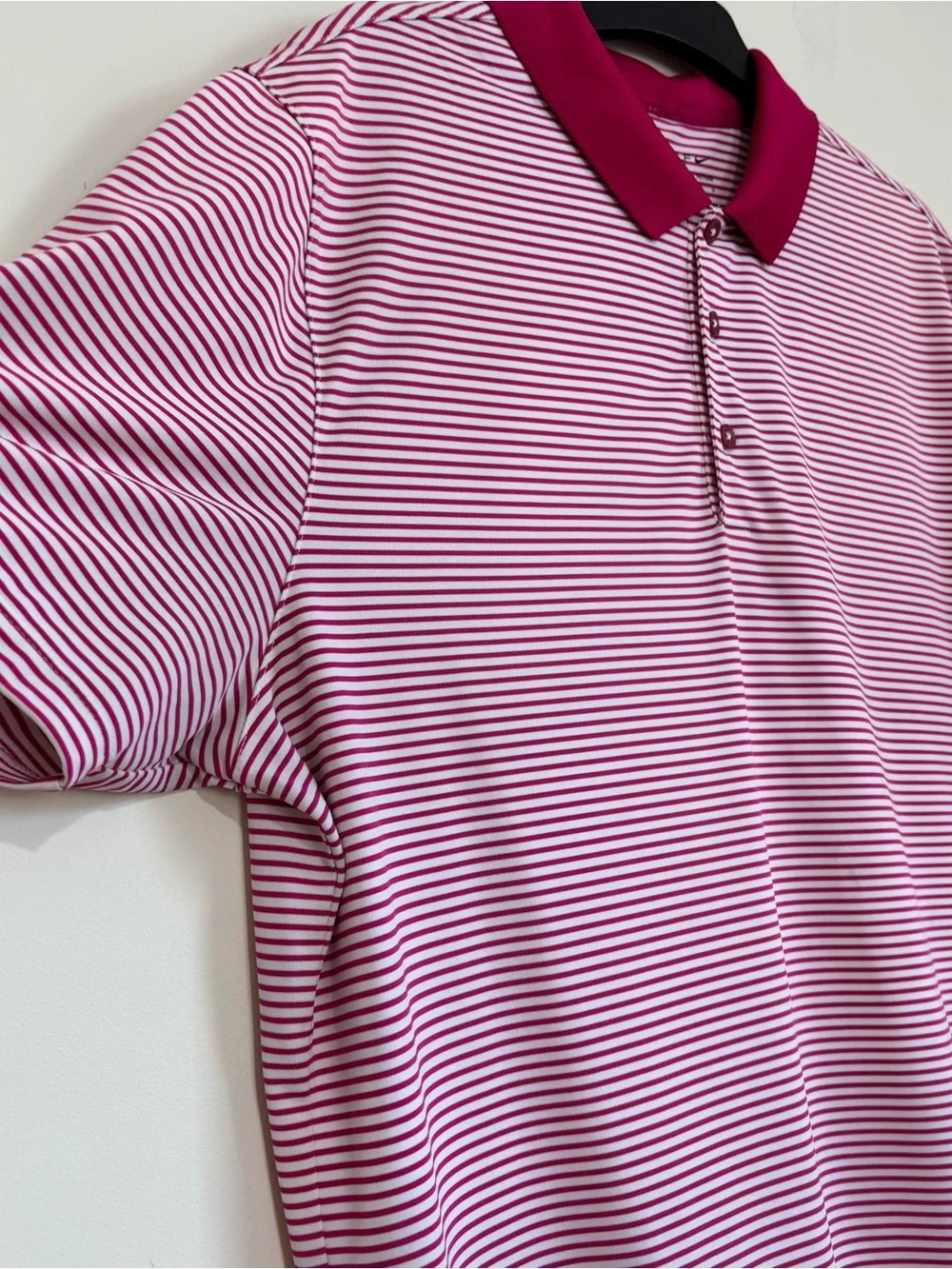 Nike Dri-FIT Red White Striped Short Sleeve Performance Golf Polo Shirt Men's L